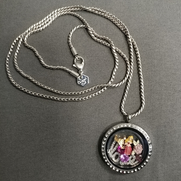 Origami Owl Disney Aurora Sleeping Beauty Locket Necklace Charms Crystals Set - Picture 10 of 16